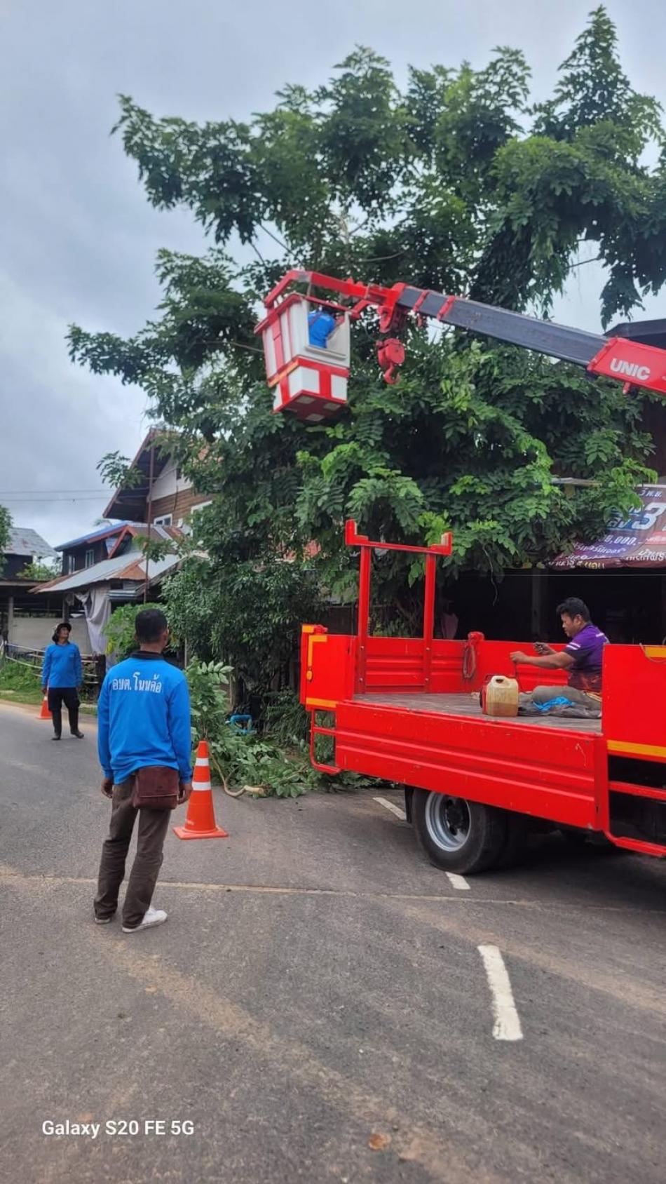 ดำเนินการตัดต้นไม้ที่ขวางทางจราจรไปมาเส้นทางบ้านโนนหมากเดือย - บ้านโนนค้อ 